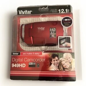 Vivitar DVR 949HD Digital Camcorder Red Full HD 1080p 4x Digital Zoom New Travel